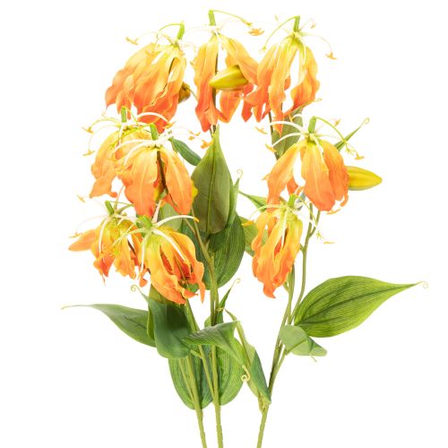 Keinotekoinen Gloriosa-oranssi kukka pitkillä varsilla maljakoihin 80 cm 3 kpl