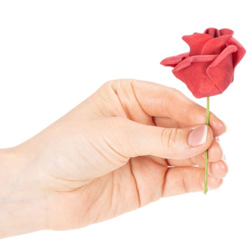 Keinotekoinen punainen ruusukukka varrella, 5 cm, 100 kpl | Floristik24.fi