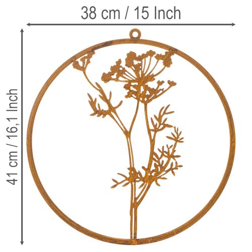 Metallirengas, ruostunut metalli, koristerengas, seinäkoriste, tillinoksa, Ø38cm | Floristik24.fi