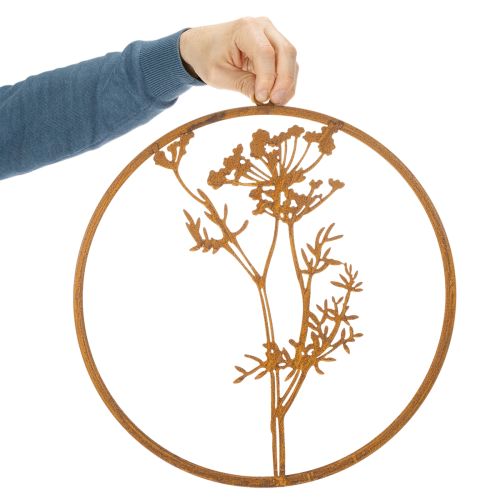 Metallirengas, ruostunut metalli, koristerengas, seinäkoriste, tillinoksa, Ø38cm | Floristik24.fi