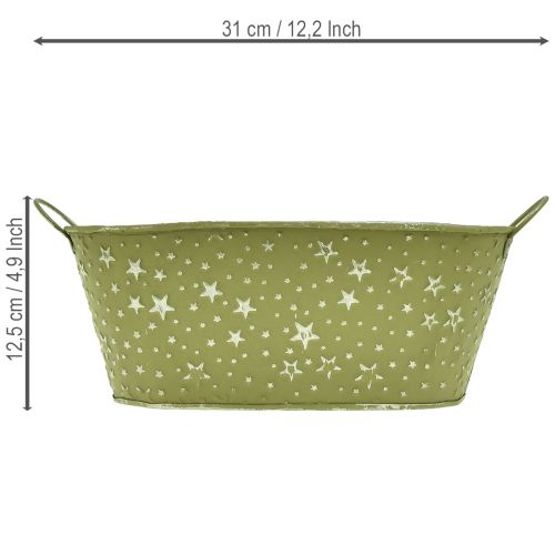 kohteita Soikea metallikulho tähdillä ja kahvoilla, vihreä, 31 × 16 cm, korkeus 12,5 cm