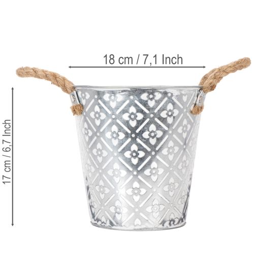 Metallinen istutusruukku, kukkaruukku kahvoilla, istutusruukku kukkakuviolla Ø18cm | Floristik24.fi