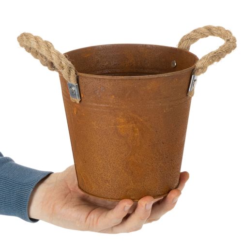 Metallinen ruukku kahvoilla, yrttiruukku, ruostekoristelu Ø16,5cm K15cm | Floristik24.fi