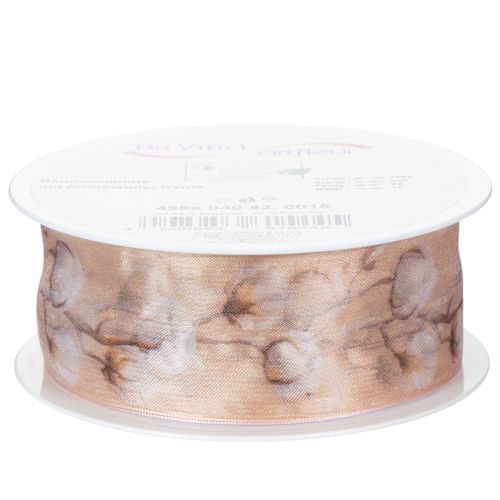 kohteita Organzanauha puuvillakukilla, koristenauha, pinkki, 40 mm leveä, 15 m pitkä