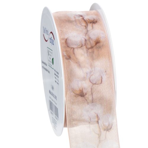 Floristik24 Organzanauha puuvillakukilla, koristenauha, pinkki, 40 mm leveä, 15 m pitkä