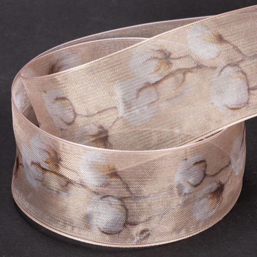 kohteita Organzanauha puuvillakukilla, koristenauha, pinkki, 40 mm leveä, 15 m pitkä