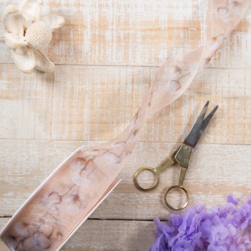 kohteita Organzanauha puuvillakukilla, koristenauha, pinkki, 40 mm leveä, 15 m pitkä