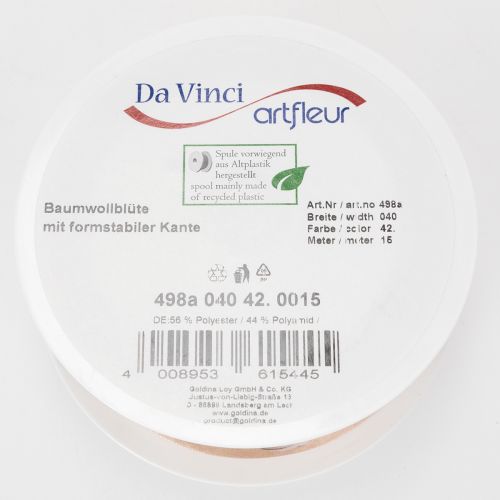 kohteita Organzanauha puuvillakukilla, koristenauha, pinkki, 40 mm leveä, 15 m pitkä