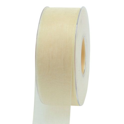 Floristik24 Organza nauha helmillä 4,0cm 50m kerma