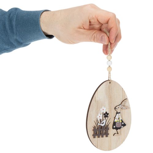 kohteita Ripustettavat pääsiäismunat, puinen muna jäniksellä, luonnonvalkoinen, 13 cm, 6 kpl