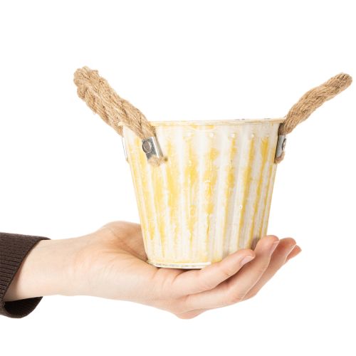 kohteita Istutusämpäri, metallinen ruukku kahvoilla, koristeellinen istutusastia, pinkki/vihreä/keltainen, shabby chic, Ø12cm, korkeus10cm, 3 kpl setti