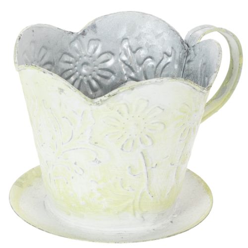 Floristik24 Kukkaruukku, koristeellinen kahvisuodattimen pidike, metallinen kuppi istutukseen, vihreä ja valkoinen kukkakoriste, shabby chic, K11cm Ø11cm