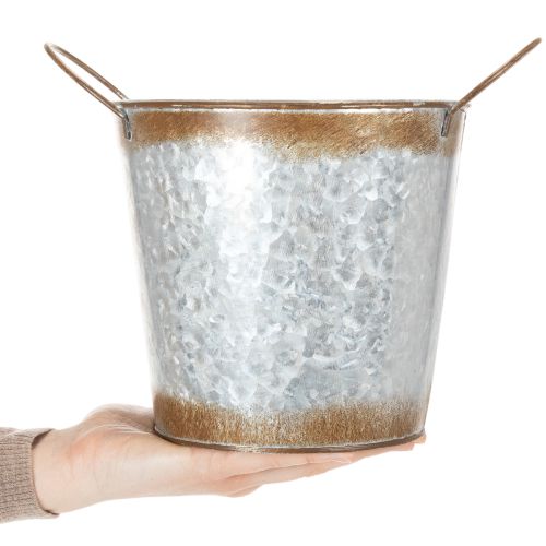 kohteita Metallinen istutusastia, kukkamalja, ruukku hopeanvärisillä kahvoilla, sään kuluttama teräsviimeistely, Ø18cm K20cm