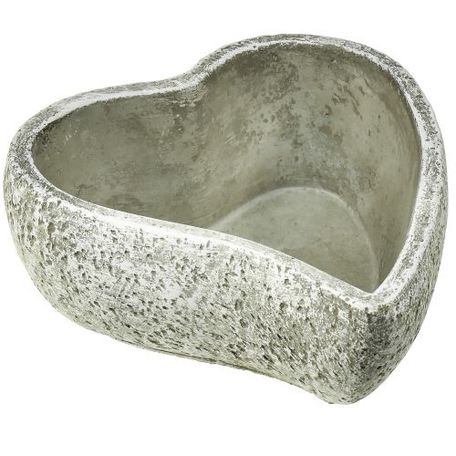 Floristik24 Kasvikulho sydänhaudan koristelu kasvisydän harmaa valkoinen 18×19cm K7,5cm