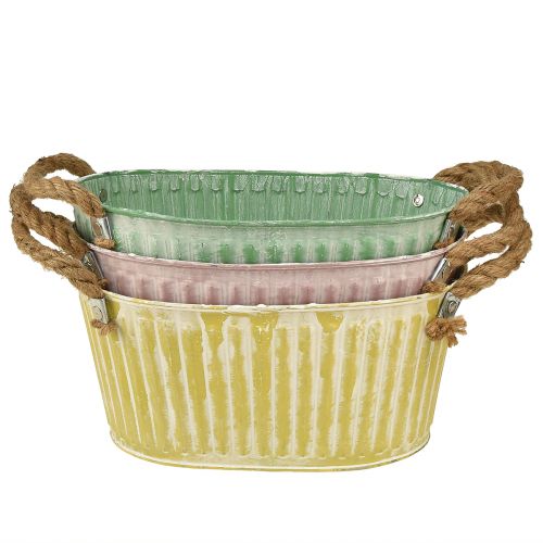 Floristik24 Kasvikulho soikea ruukku kahvalla keltainen/vihreä/pinkki 27cm 3kpl