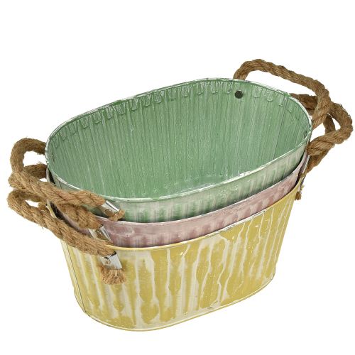 Floristik24 Kasvikulho soikea ruukku kahvalla keltainen/vihreä/pinkki 27cm 3kpl