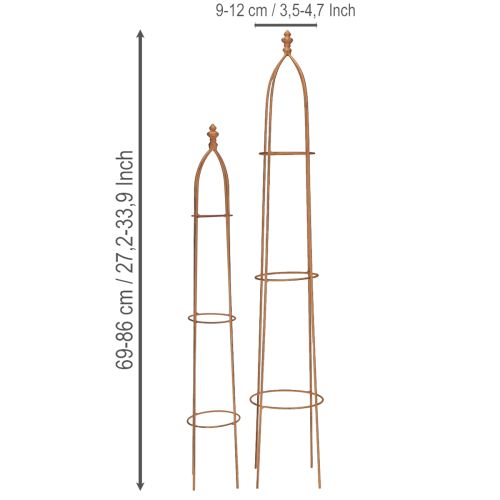 kohteita Metallinen säleikkö ruosteenvärinen obeliski 69/86cm, 2 kpl:n setti