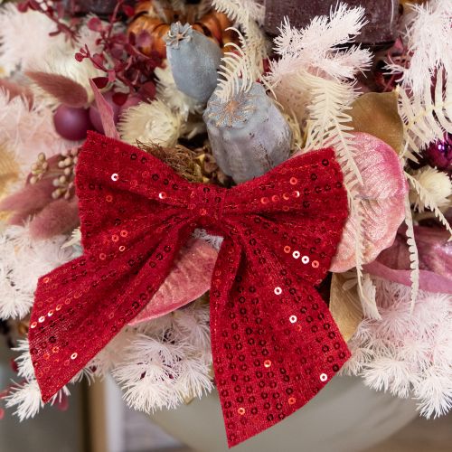 kohteita Punaiset samettirusetit lahjarusetit paljeteilla 12 cm 4 kpl