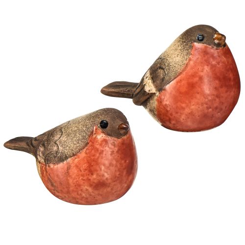 kohteita Keraamiset Robin-figuurit - Punaiset ja luonnolliset sävyt, 5,4 cm - Täydellinen puutarhaan ja kotiin - 4 kpl:n pakkaus