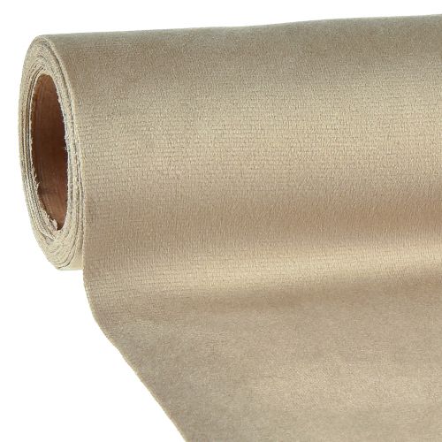 kohteita Velvet pöytäjalka beige, 28×270cm - Tyylikäs pöytätelineen koristekangas juhlakoristukseen