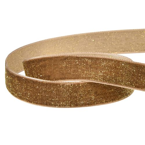 kohteita Velvet Ribbon Glitter Brown Gold - Glamorous Christmas Ribbon 20mm 10m
