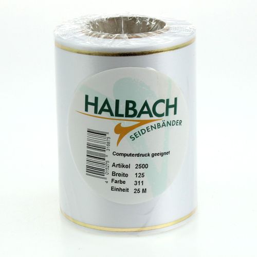 kohteita Valkoinen kranssinauha kultareunalla tietokoneella tulostukseen, satiininauha, vedenpitävä, 25 m x 125 mm