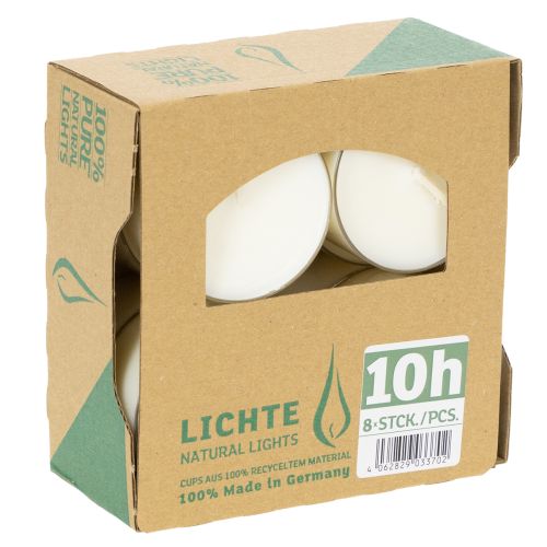 kohteita Pure Nature Lights -tuikkukynttilät, 10 tunnin paloaika, rypsivahakynttilöitä, 8 kpl