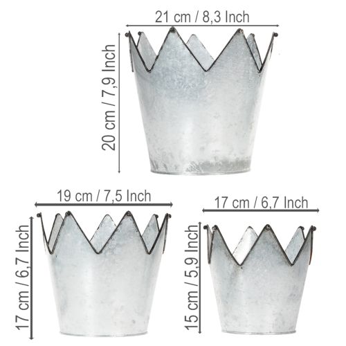 Ruukun kruunu metallinen koristeellinen sinkki Ø21.5/19.5/17cm 3 kpl:n setti | Floristik24.fi