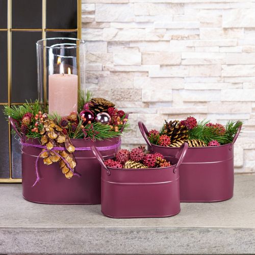 Istutuskone metallinen soikea ruukku violetti 24/21/18cm 3 kpl setti