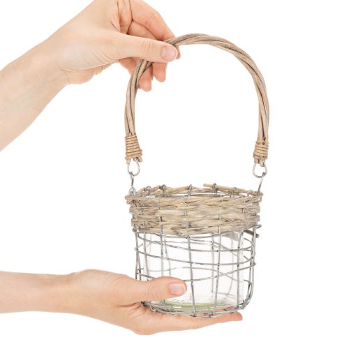 Riippuva lyhtykoriste, metallia, lasia, pajua, Ø13cm, korkeus 12cm, 2 kpl | Floristik24.fi
