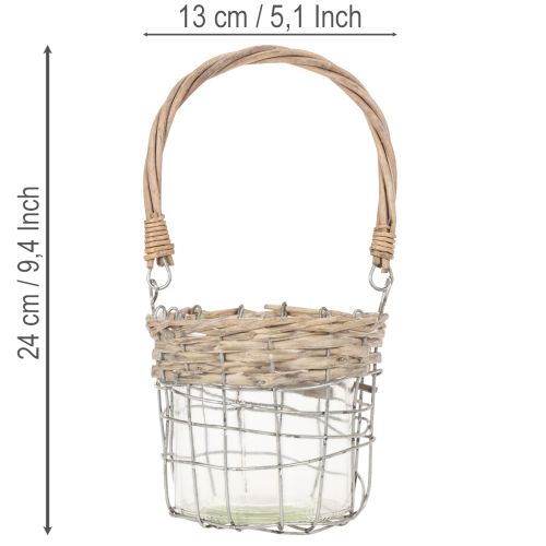 Riippuva lyhtykoriste, metallia, lasia, pajua, Ø13cm, korkeus 12cm, 2 kpl | Floristik24.fi