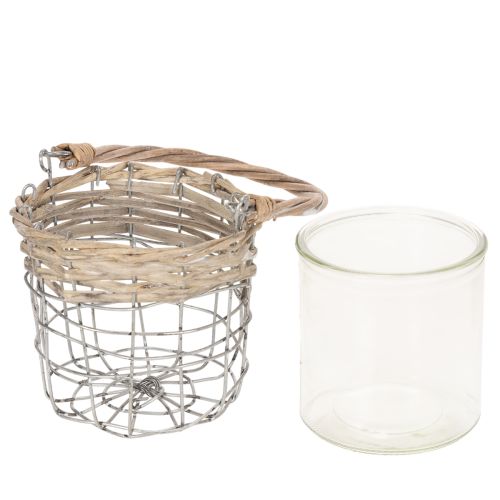 Riippuva lyhtykoriste, metallia, lasia, pajua, Ø13cm, korkeus 12cm, 2 kpl | Floristik24.fi