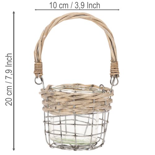 Tuikkukynttiläkuppi, lasia, metallia, pajua, Ø10,5 cm, 3 kpl | Floristik24.fi