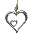 Floristik24 Riipus koristeellinen sydän metalli hopea luonnollinen 10,5x11x0,5cm