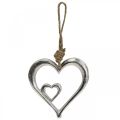 Floristik24 Riipus koristeellinen sydän metalli hopea luonnollinen 10,5x11x0,5cm
