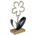Floristik24 Kukka metallikoristelu Hopeamusta puinen pohja 15×30cm