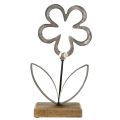 Kukka metallikoristelu Hopeamusta puinen pohja 15×30cm | Floristik24.fi