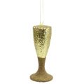 Floristik24 Ripustin samppanjalasi vaalea kulta kimallus 15cm uudenvuodenaattona ja jouluna