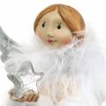 Floristik24 Koristeellinen enkeli, jossa sydän ja tähti valkoinen, hopea Ø7,5 H15cm 2kpl