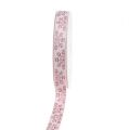 Floristik24 Koristeellinen nauha, jossa lumihiutale vaaleanpunainen 15mm 15m