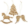 Floristik24 Deco ripustin puinen kulta glitter joulukuusi koriste 10cm 6kpl