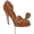 Naisten kenkä pistokkeena, puutarhakoristeita, prinsessakenkä rusetilla patina H19,5cm