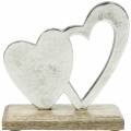 Floristik24 Deco sydän hopea, metallisydän mangopuulla, ystävänpäivä, pöydän koristelu kaksinkertainen sydän