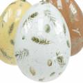 Floristik24 Pääsiäismunat ripustettavaksi motiivimunilla ja höyhenillä valkoinen, ruskea, keltainen lajitelma 3kpl