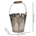 Koristeellinen ämpäri kuusilla ja puisella kahvalla, 13 cm | Floristik24.fi