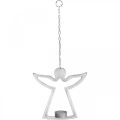 Floristik24 Teekynttilänpidin enkelillä, roikkuva kynttiläkoriste, metalli hopea H20cm