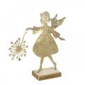 Floristik24 Koristeellinen enkeli voikukan kanssa, adventtikoriste metallista, jouluenkeli kultainen antiikkilook H21cm