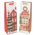 Floristik24 Lahjapussi pullo Joulutalo ja joulukuusi 36cm 2kpl