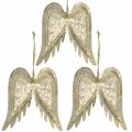 Floristik24 Enkelin siivet, metallinen koriste ripustettavaksi, joulukuusen koriste Kultainen, antiikkinen ilme H11,5cm W11cm 3kpl.