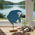 Puinen kalahahmo, merellinen koriste, käsintehty pöytäkoriste olohuoneeseen, 22 cm | Floristik24.fi